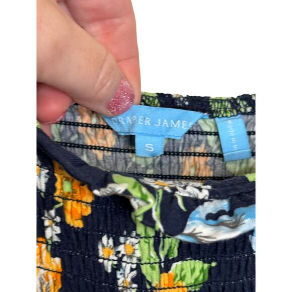 Draper James Women's Top Poplin Cropped Smocked Floral Stretch Square Neck Small - Picture 5 of 10